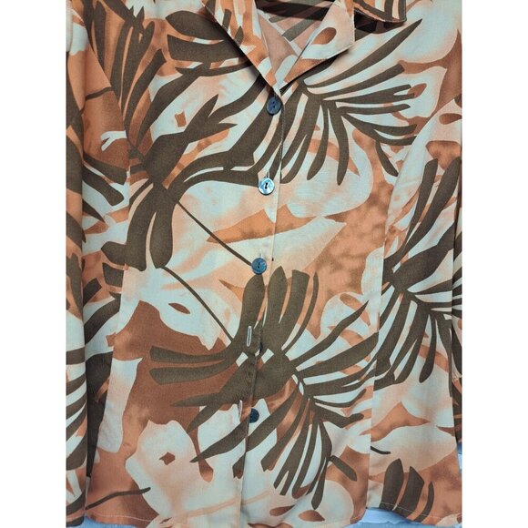 kathy Che Vintage Womens Palm Print 3/4 Sleeve Collared Button-Up Shirt Size 12 - Picture 3 of 7